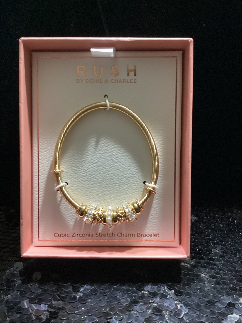 Gold Cubic Zirconia Stretch Charm Bracelet